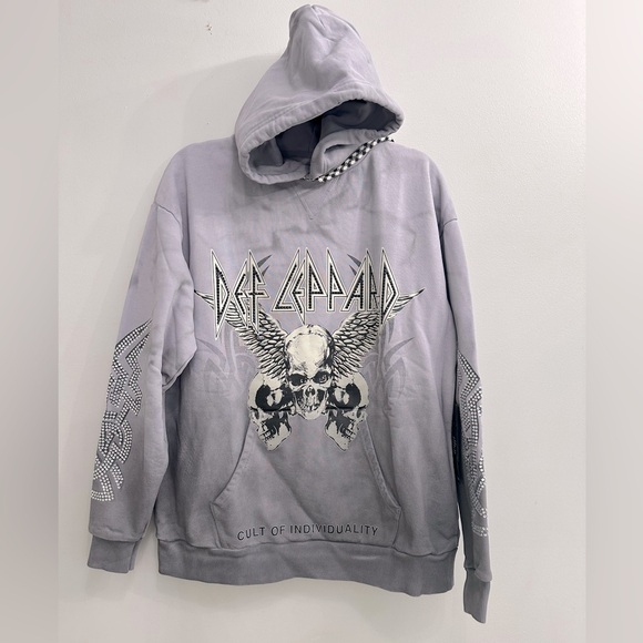 Cult Of Individuality  PULLOVER SWEATSHIRT IN DEF LEPPARD TRIBAL GREY - Picture 5 of 16